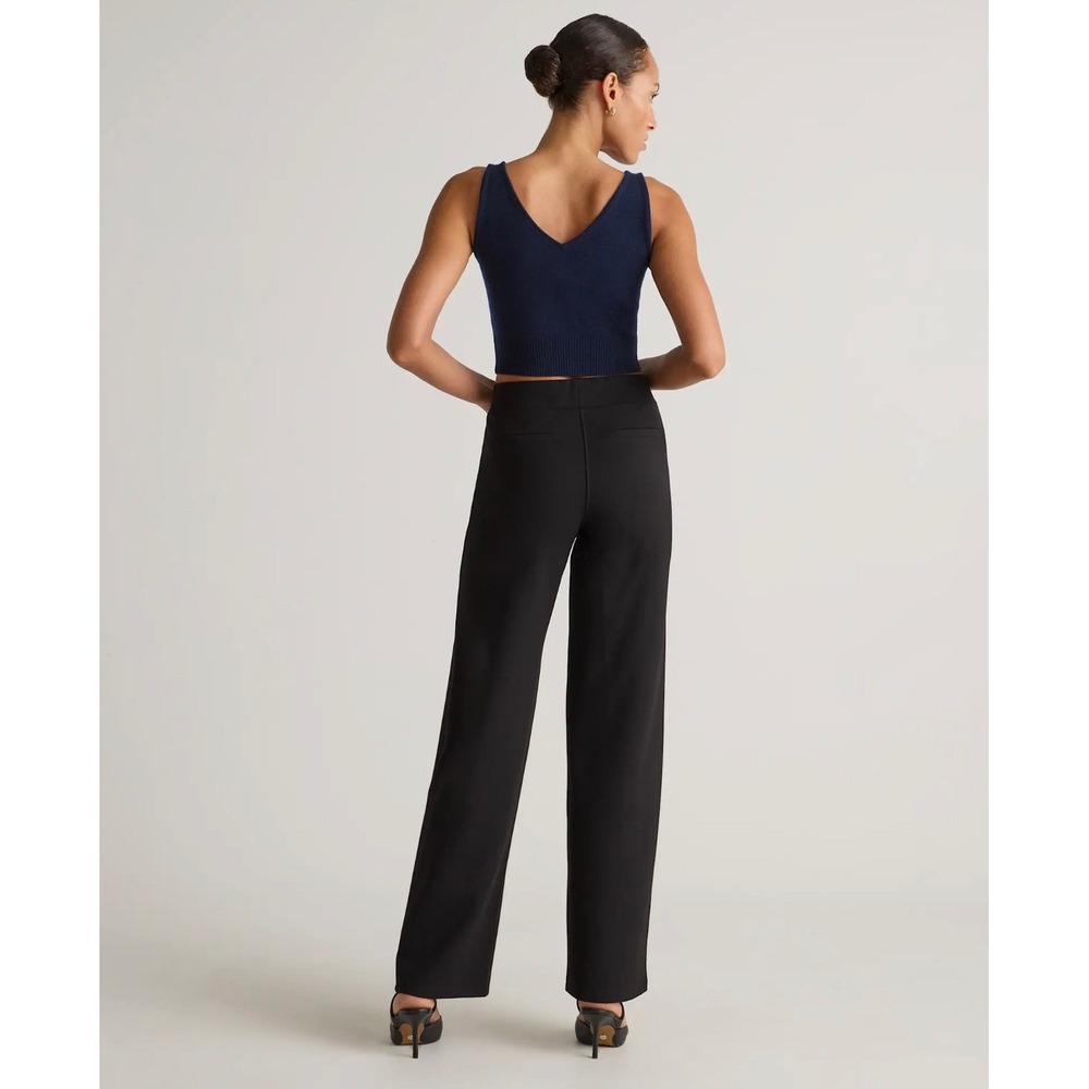 Quince Ultra-Stretch Ponte Trouser Black Wide Leg High Rise Pants Size 6 NEW